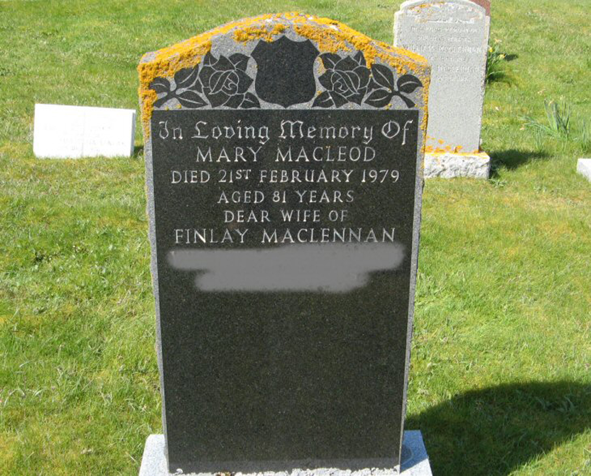 Photo of headstones/Finlay MacLennan died [] MI Mellon Charles